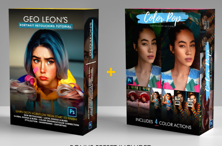 Geo’s Retouching Tutorial + Color Action pack Bundle