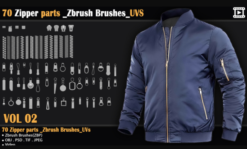 Artstation – 70 Zipper parts _Zbrush Brushes_UVS