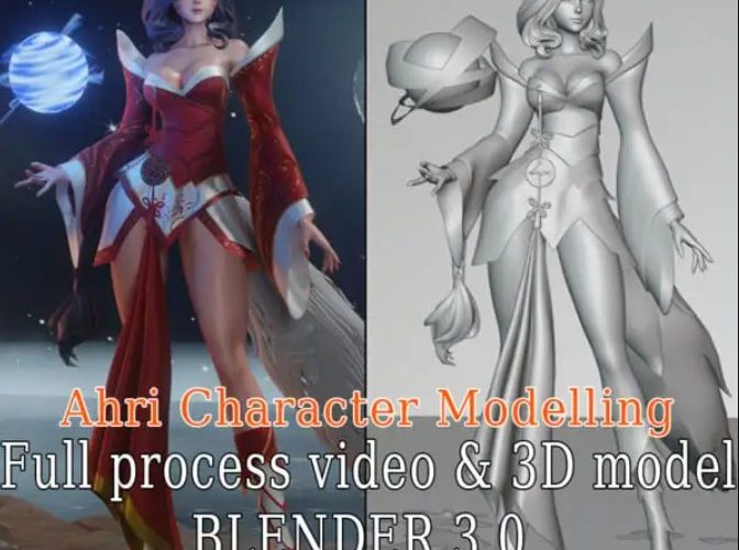 Artstation Ahri Character Modeling – Blender 3.0 – Full Process video & 3D model
